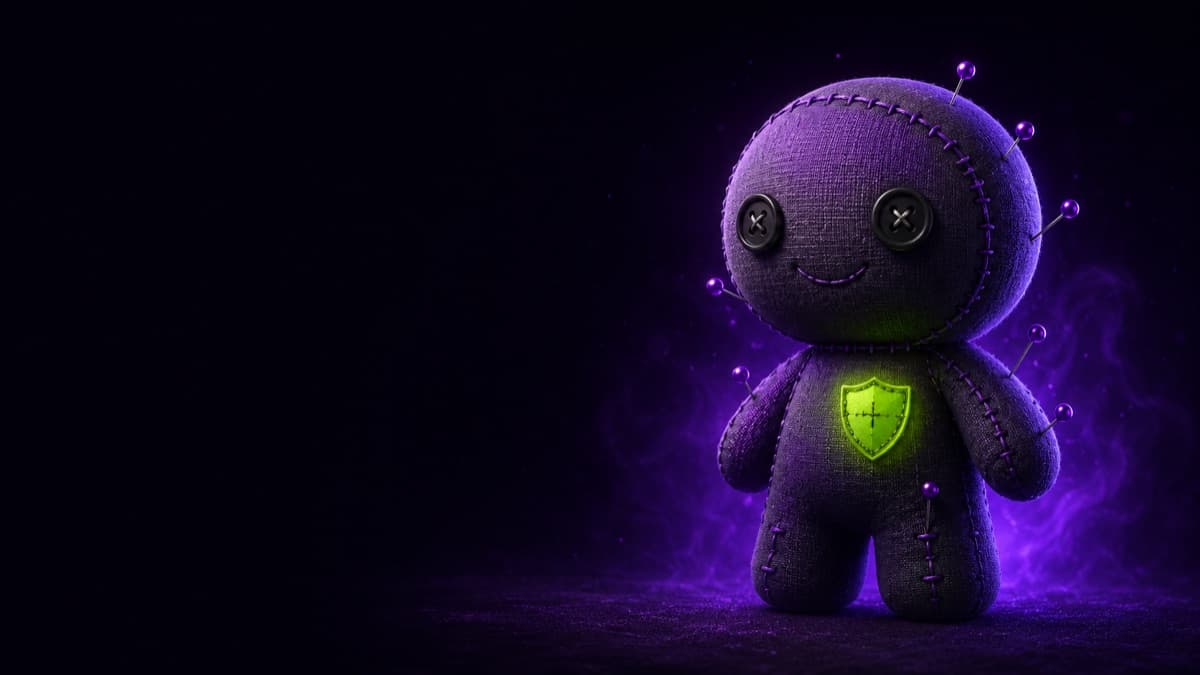 Тканевый талисман VOODOOPN.PRO с фиолетовыми иглами